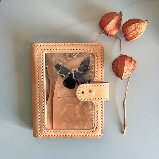 A6 Areti cover in natural Undyed leather with nip closure