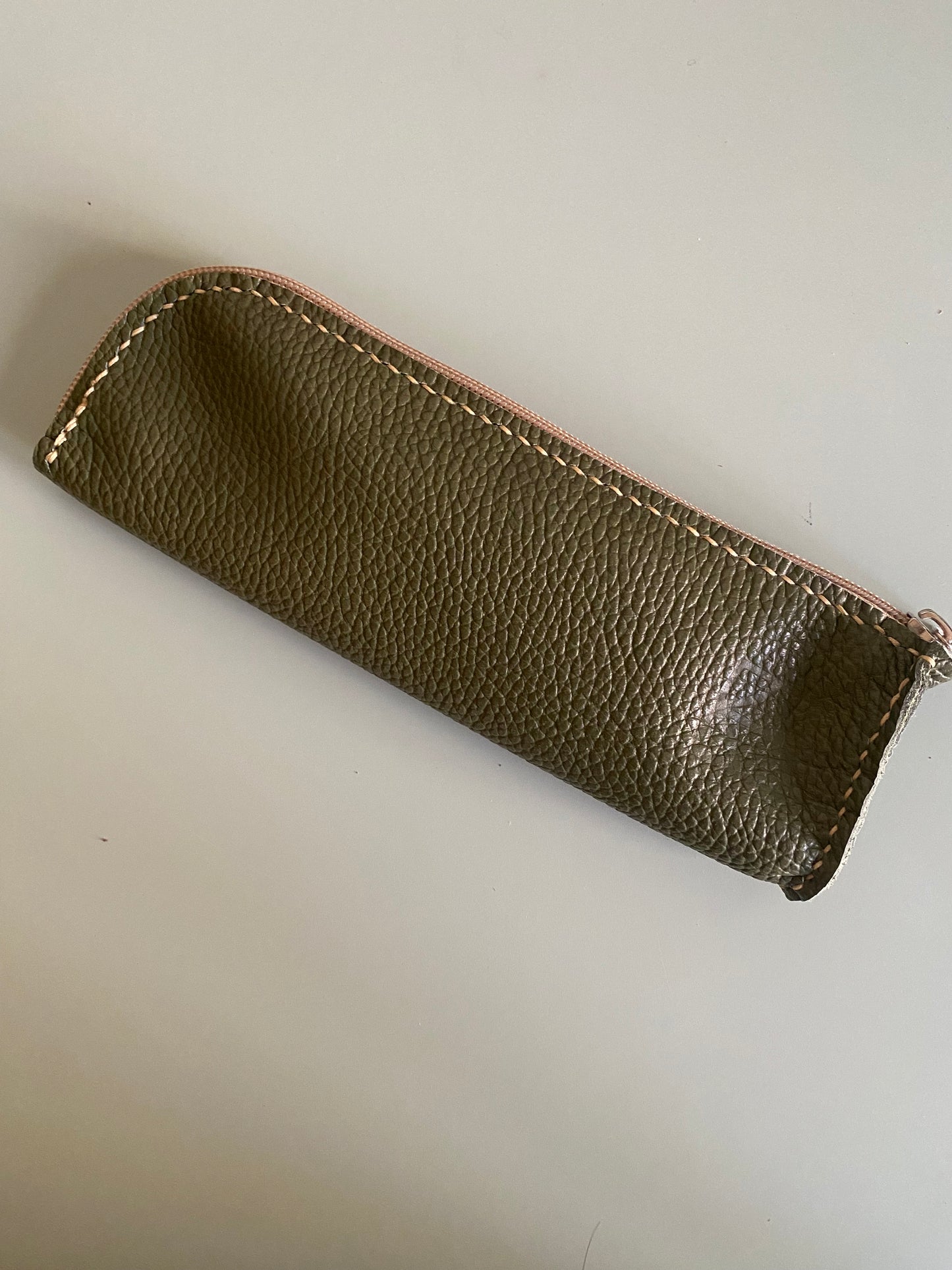 Pen case in olive leather