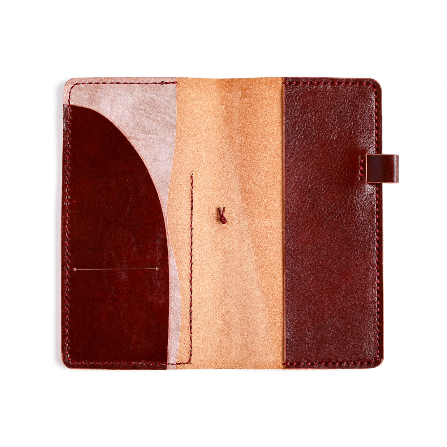 Hobonichi weeks cover in hibiscus tea leather cover open flat