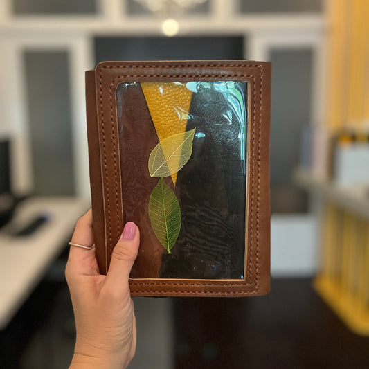 B6 trifold leather cover with transparent front pocket