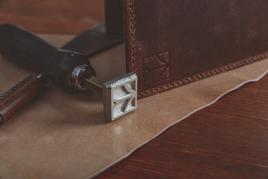 Handmade leather cover making process at Elysian Paper