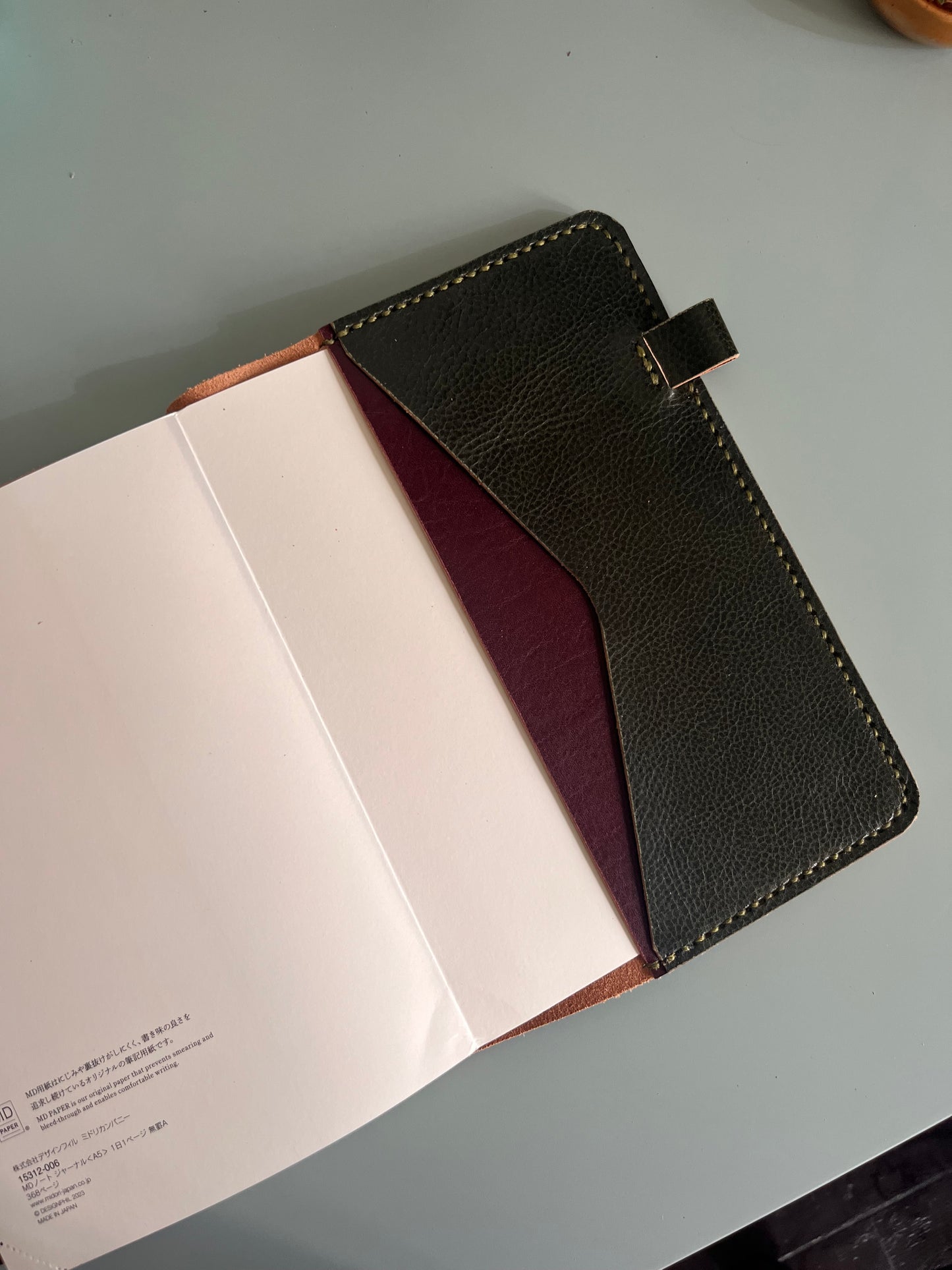 A5 size in Verde leather