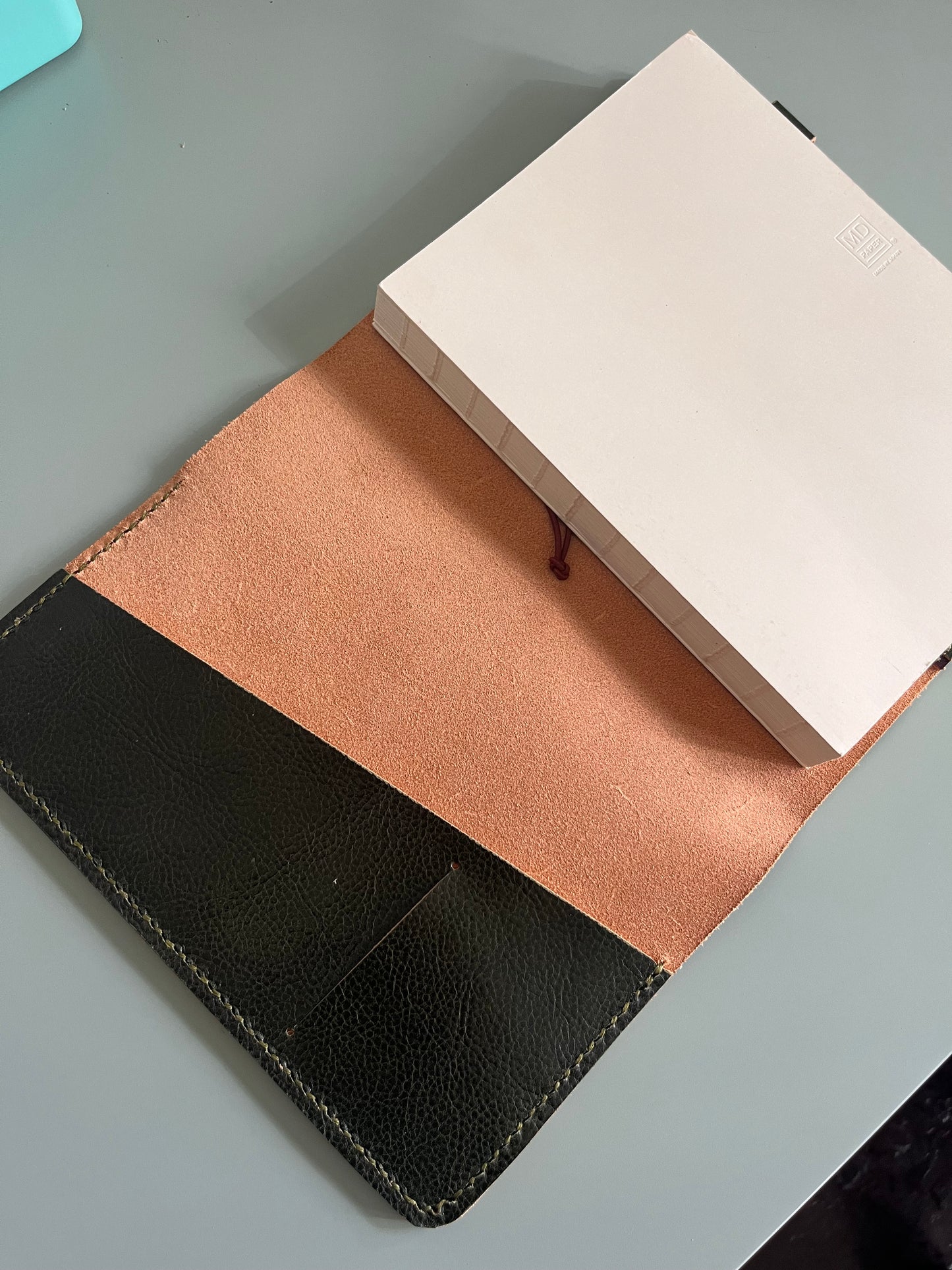 A5 size in Verde leather