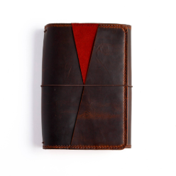Front view of A5 Trifold leather cover in Espresso leather