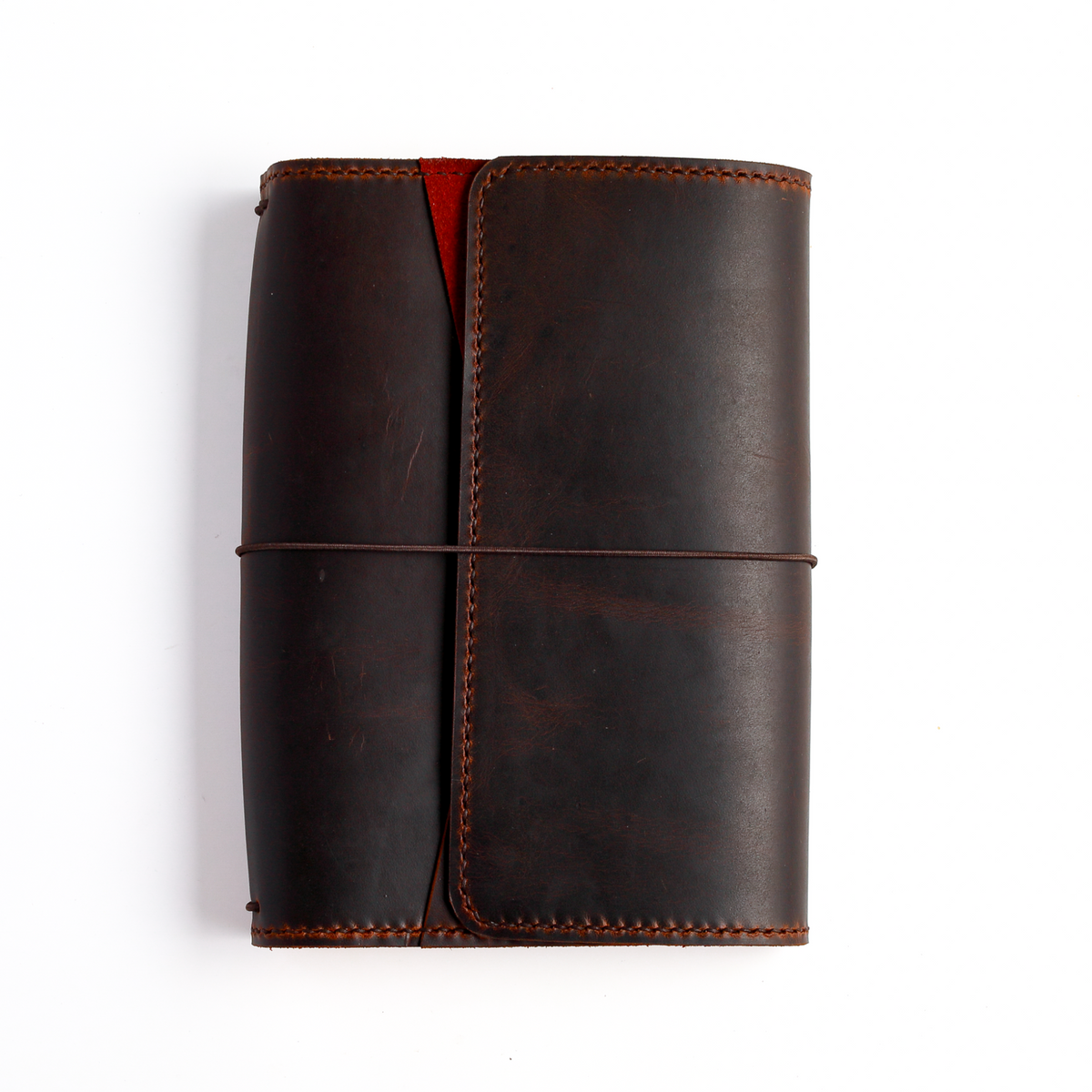 Front view of A5 trifold cover in Espresso leather