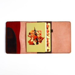 Open flat view of A5 Trifold leather planner cover in Espresso