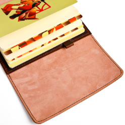 Pen loop detail on A5 Trifold Espresso leather cover