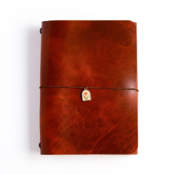 Ready to ship A5 Trifold leather cover in Cognac leather