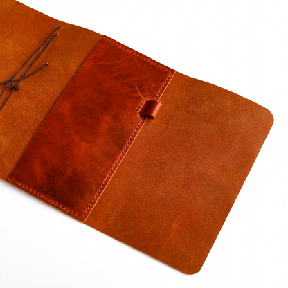 A5 trifold cover in Cognac leather insert pocket