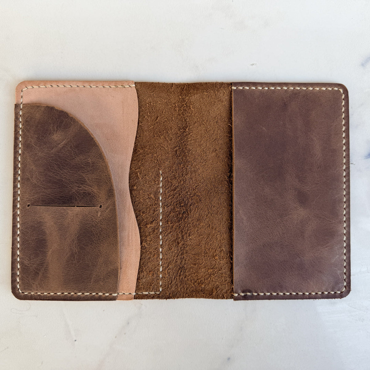 A6 size leather planner cover open flat
