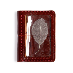 Ready to ship A6 Areti leather cover in Hibiscus with transparent window pocket