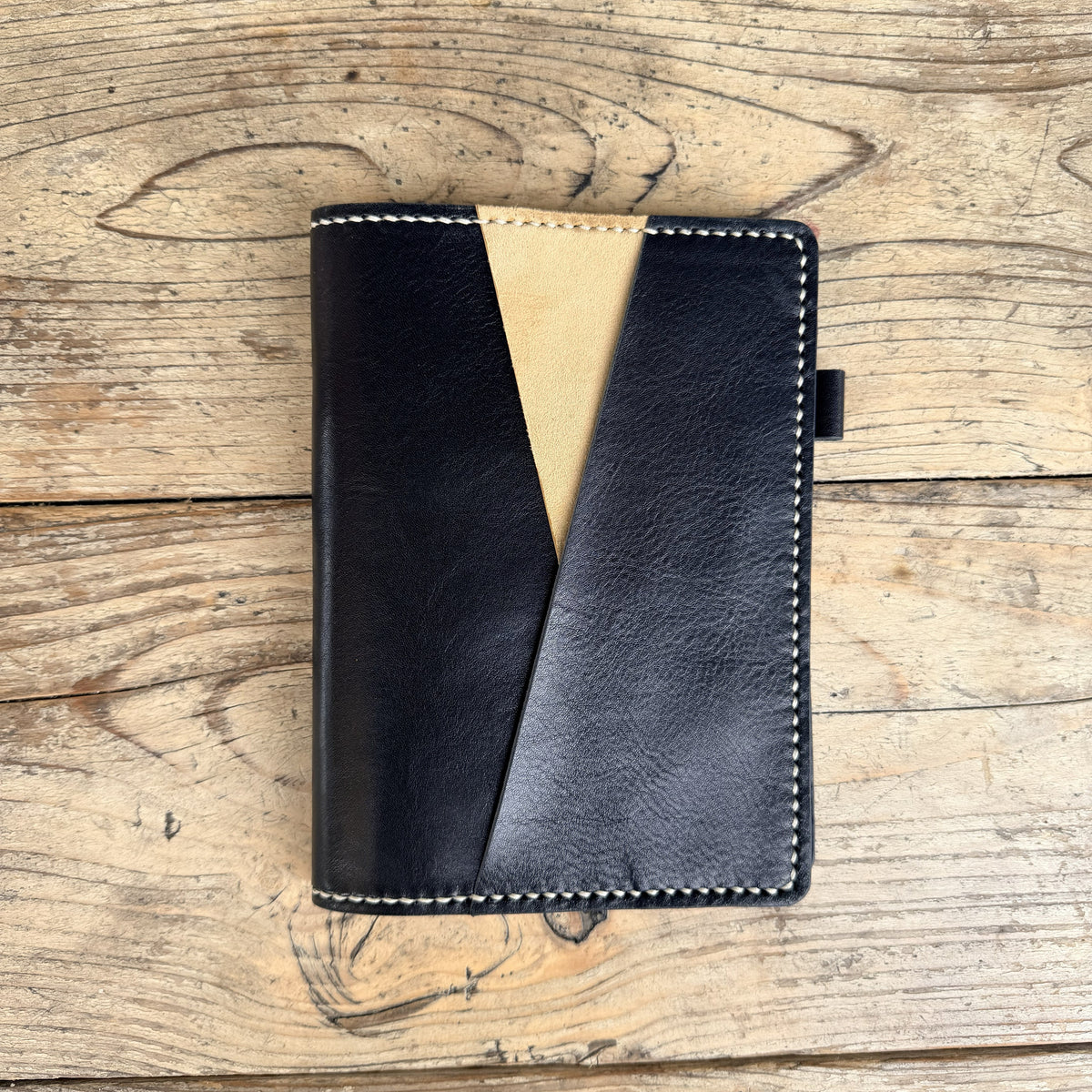 Ready to ship B6 Petras leather cover with diagonal pocket in Nero and Beige leather
