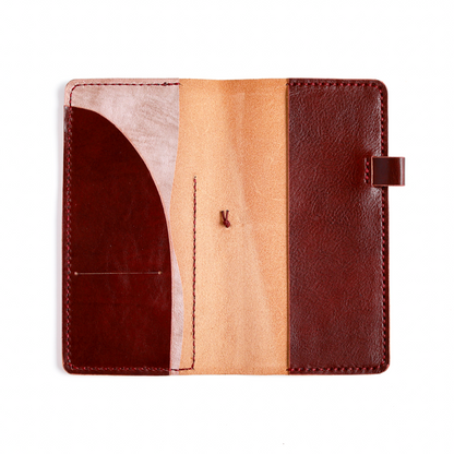 Hobonichi weeks cover in hibiscus tea leather cover open flat