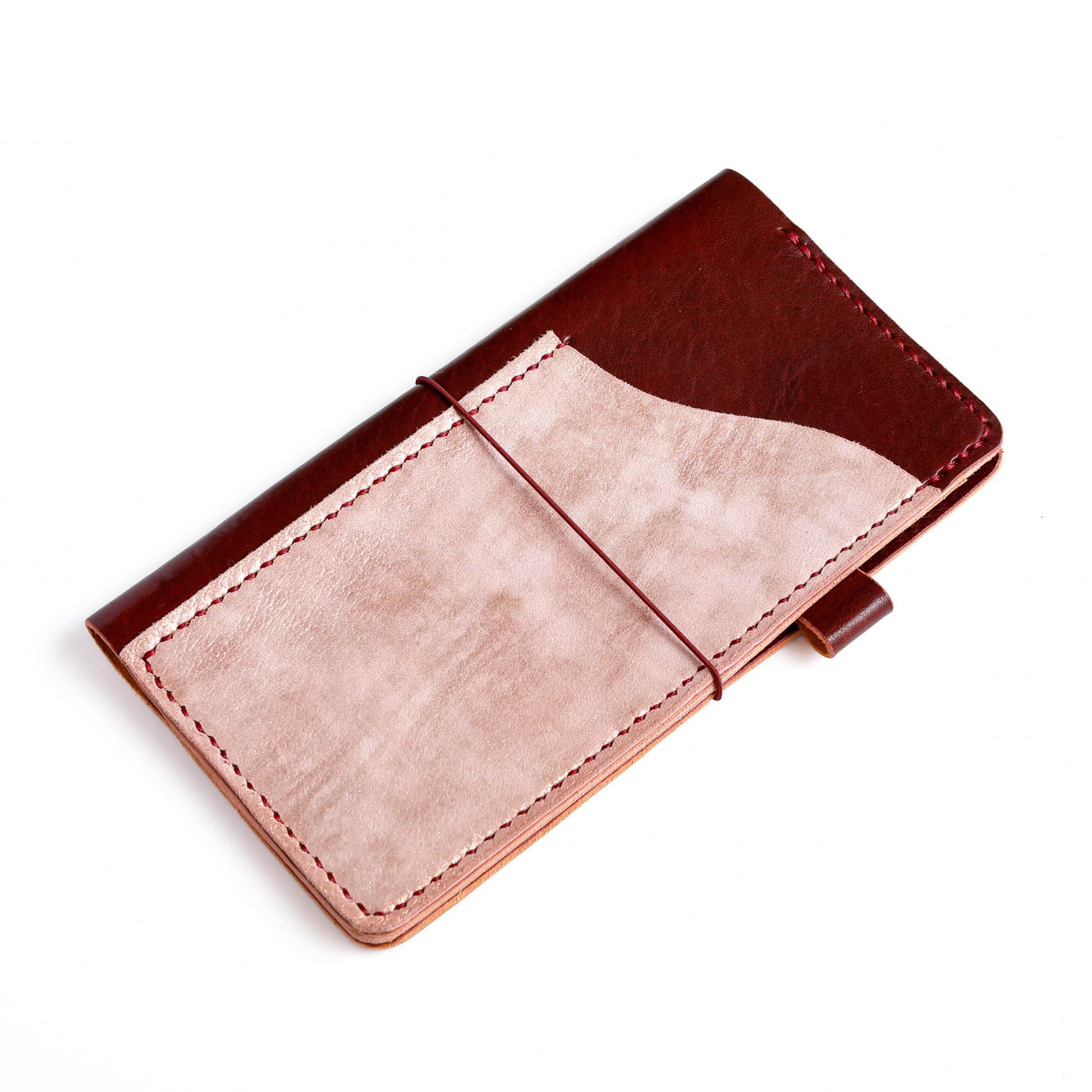 Hobonichi weeks cover in hibiscus tea leather cover side view