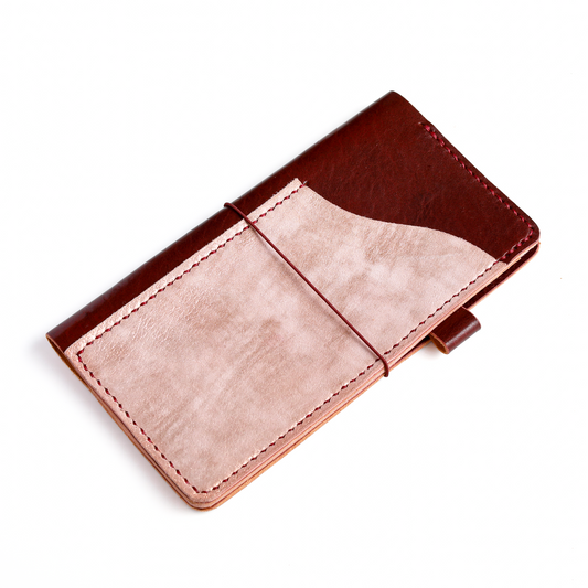 Hobonichi weeks cover in hibiscus tea leather cover side view