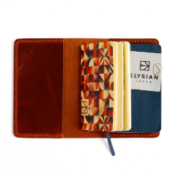 Open flat view of Pocket leather cover in Cognac leather