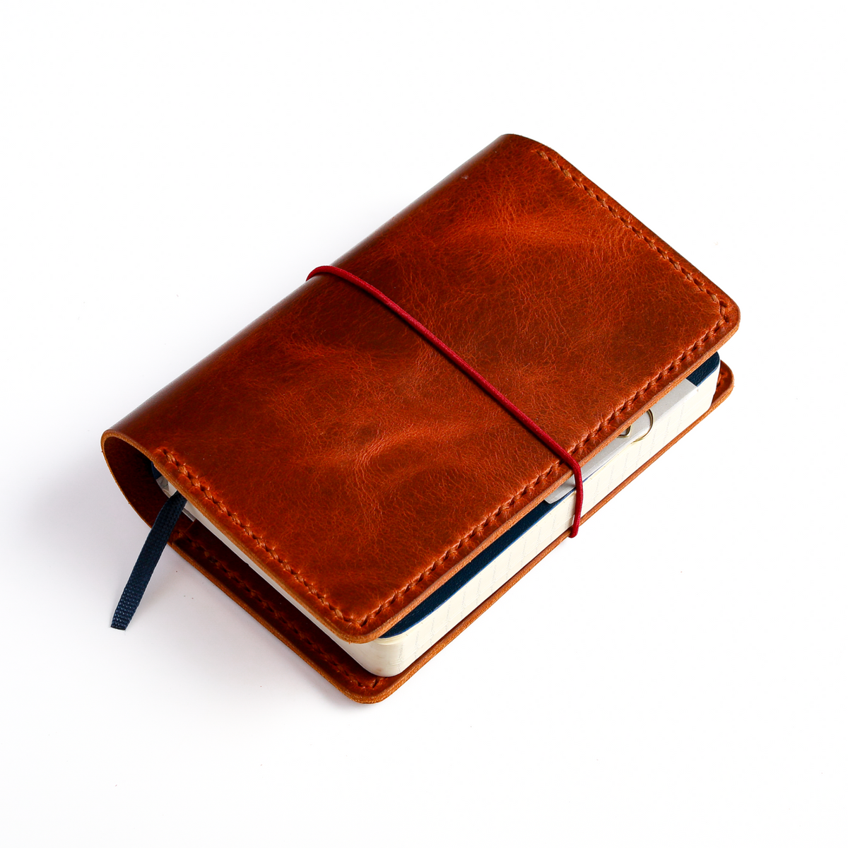 Pocket size in Cognac leather closed view