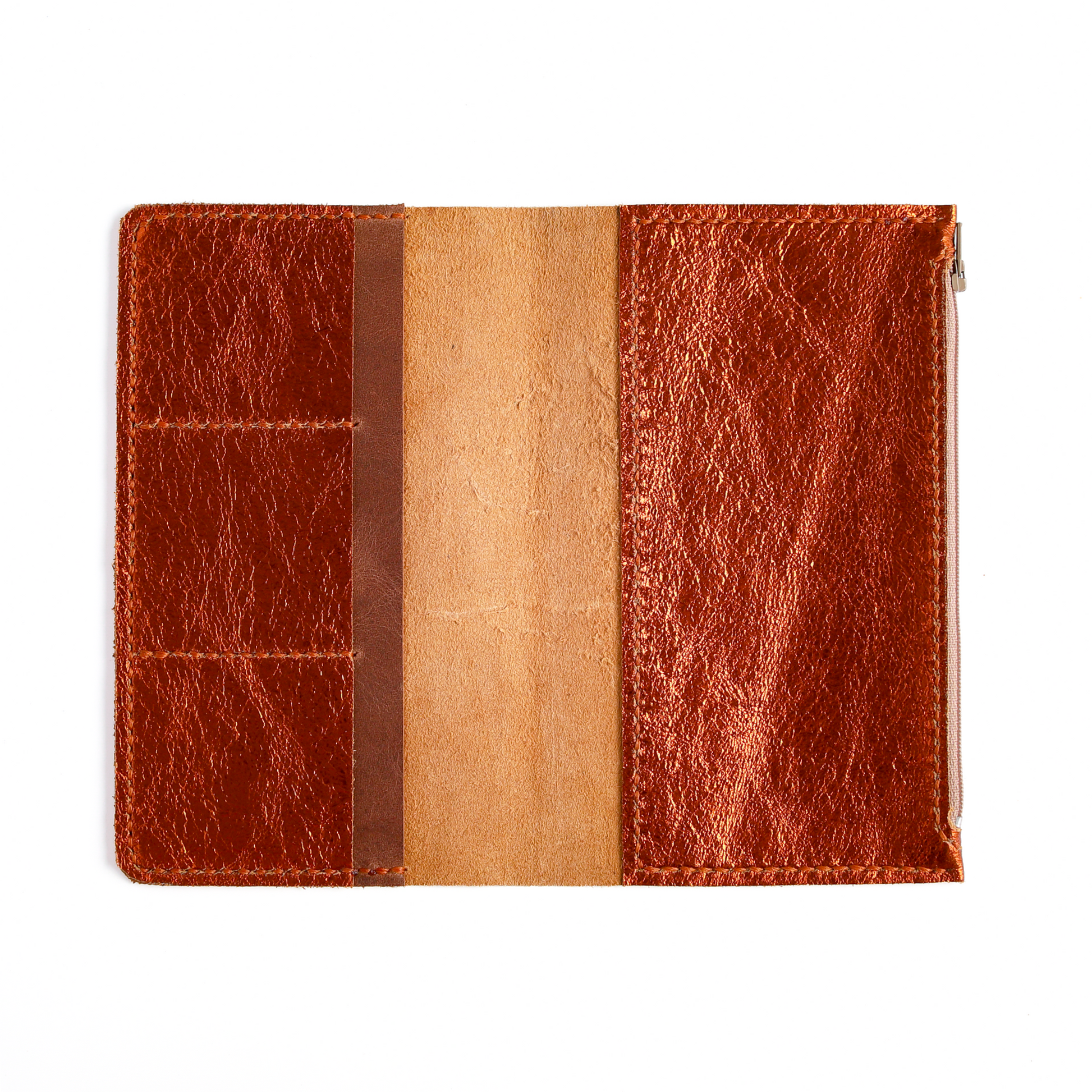 Open flat TN Insert Wallet in Ember leather with interior pocket layout