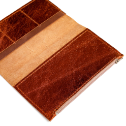 Open flat TN Insert Wallet in Ember leather with zip case detail
