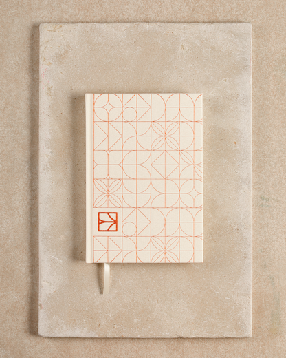 Elysian Paper A5 bullet journal with linen cover and brick foil detailing
