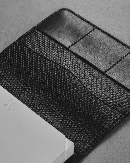 Atelier bespoke leather planner cover with custom pockets and window details