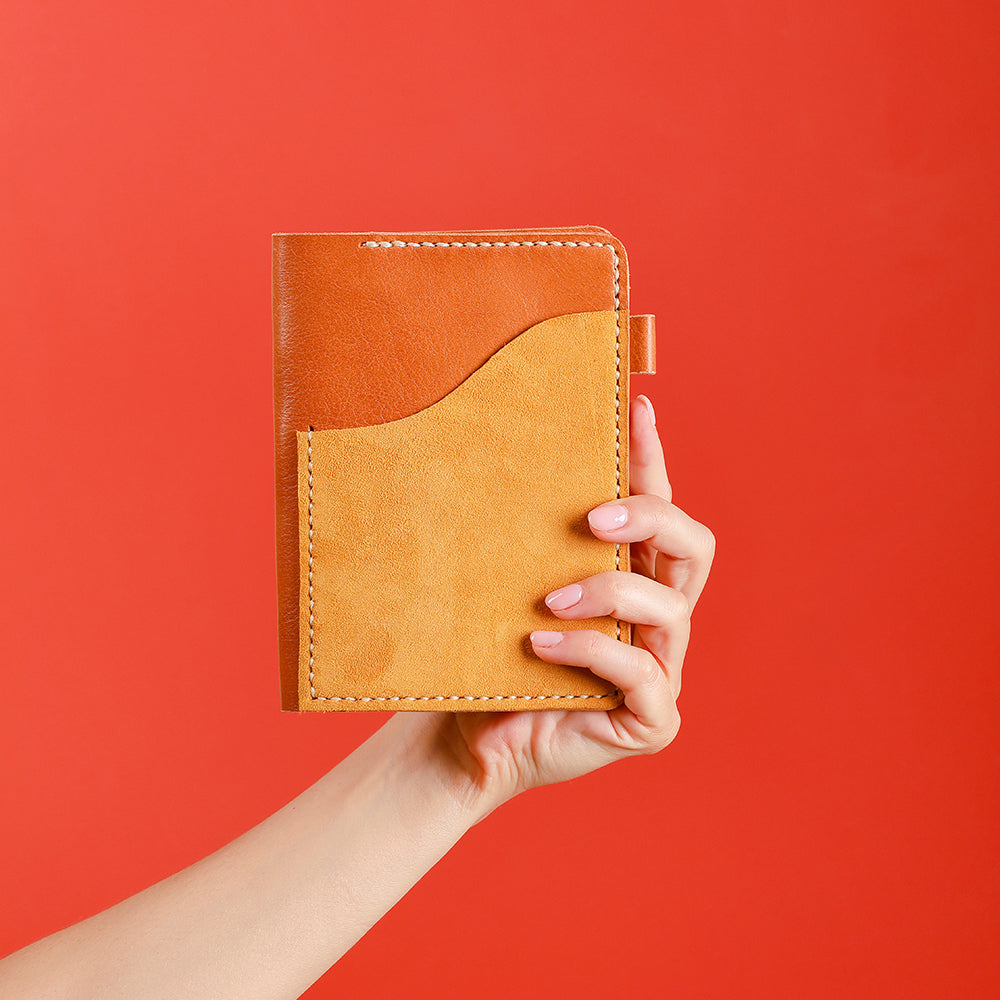 The Elysian Cover leather planner cover with front pocket detail