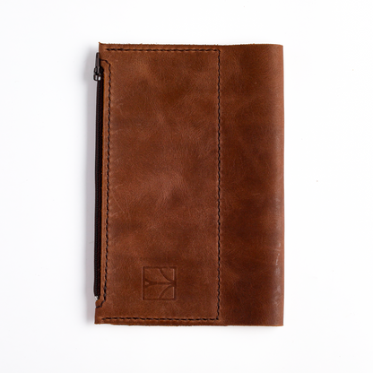 Closed leather insert wallet showing vegetable-tanned leather texture