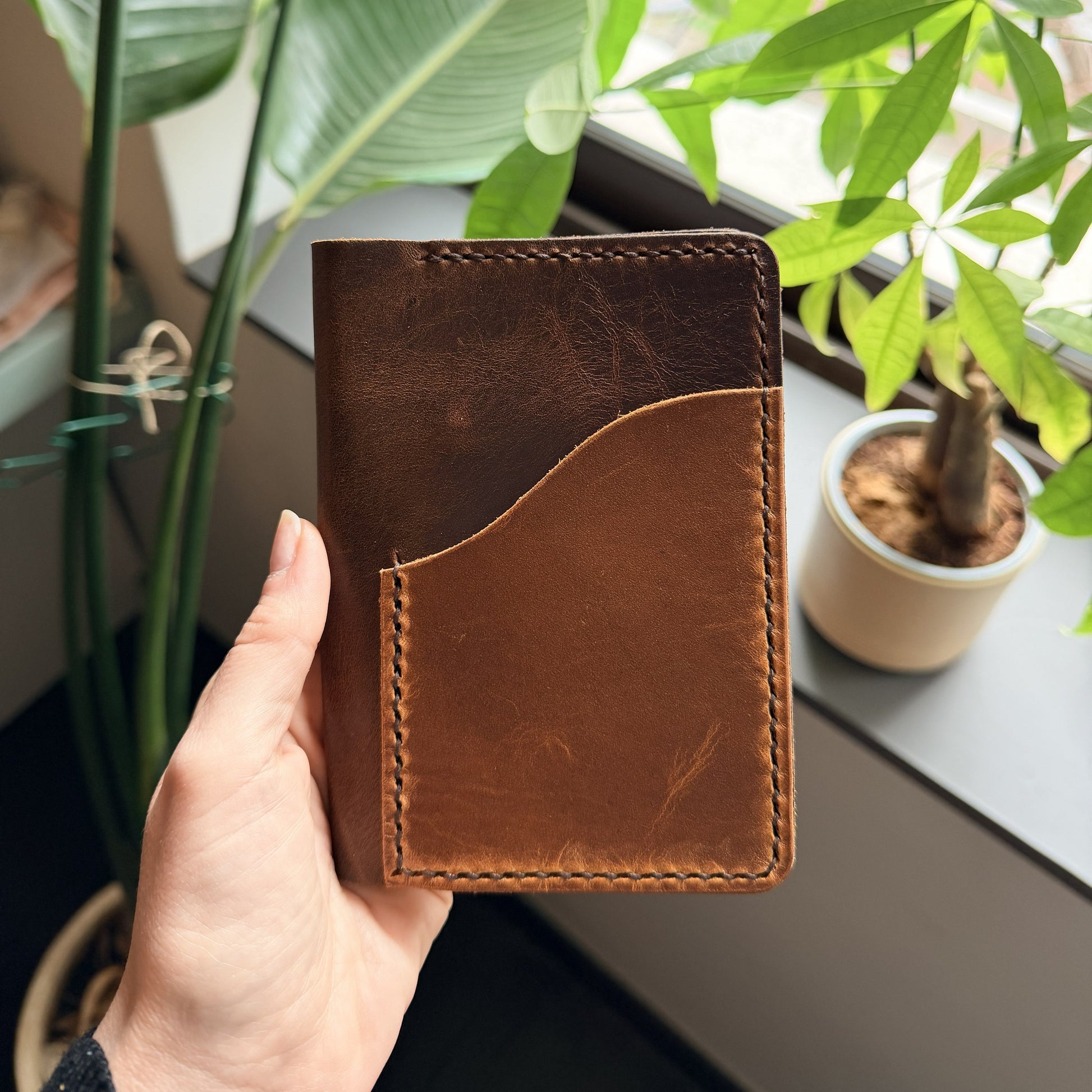 Ready to ship passport leather cover in Espresso leather