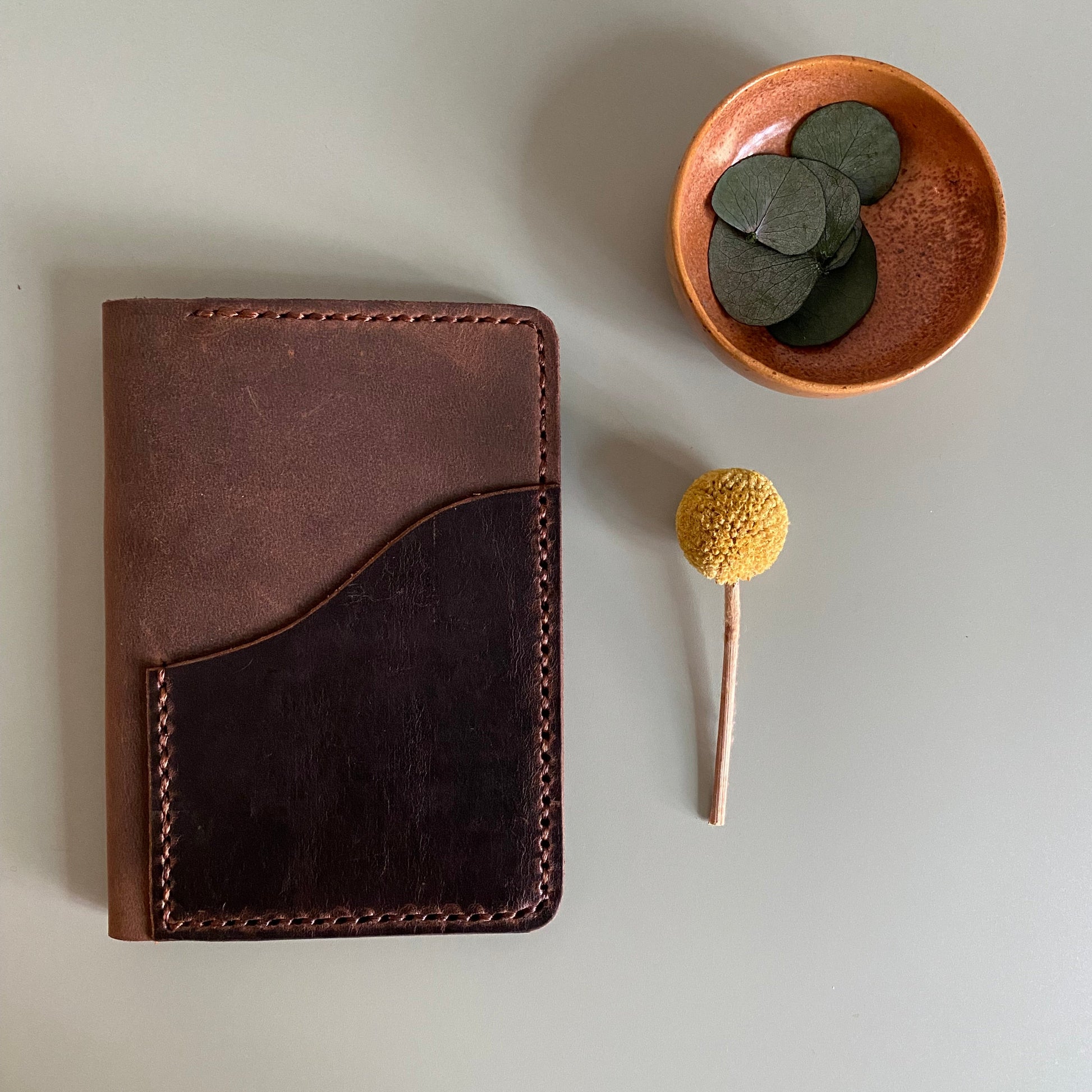 Ready to ship passport leather cover in Nut brown leather