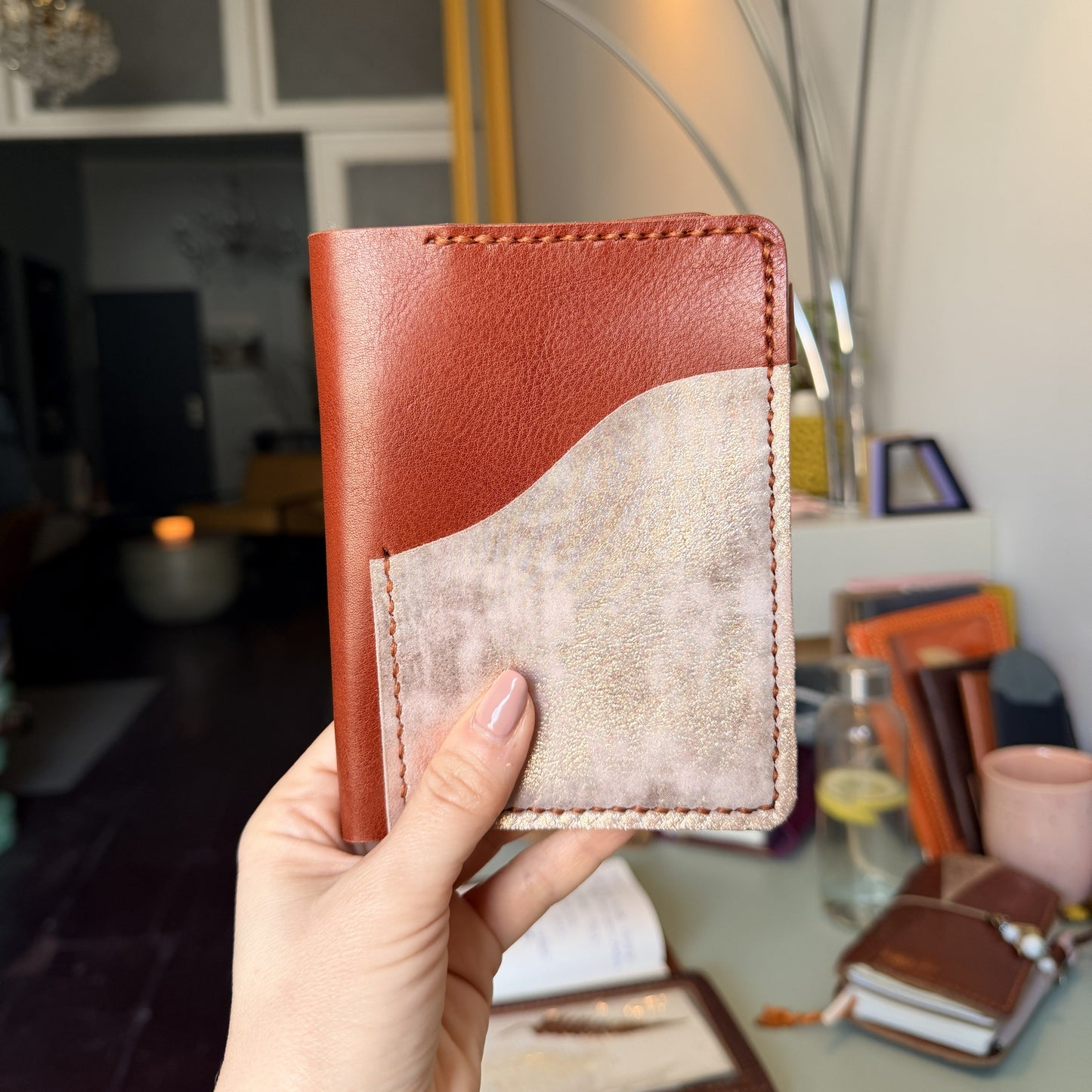 Ready to ship passport leather cover in Ruggine leather