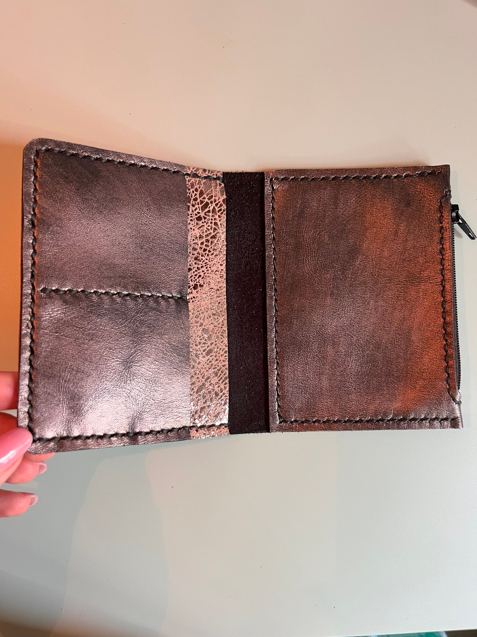 Ready to ship passport leather insert wallet in Black Nude leather