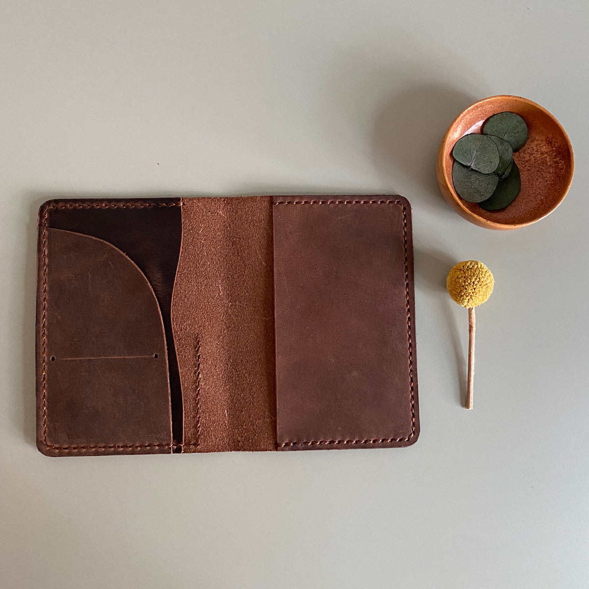 Passport leather cover flat lay