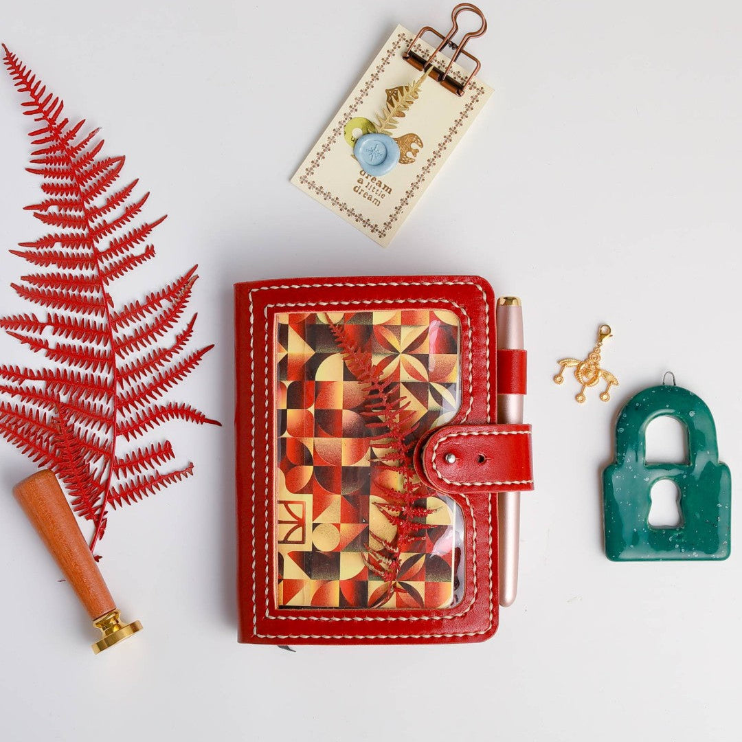 Ready to ship Pocket Areti leather cover in Rosso leather with transparent window pocket