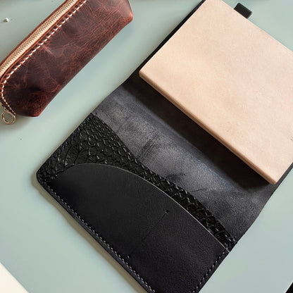 Open B6 Petras leather planner cover with Black mamba inner accent