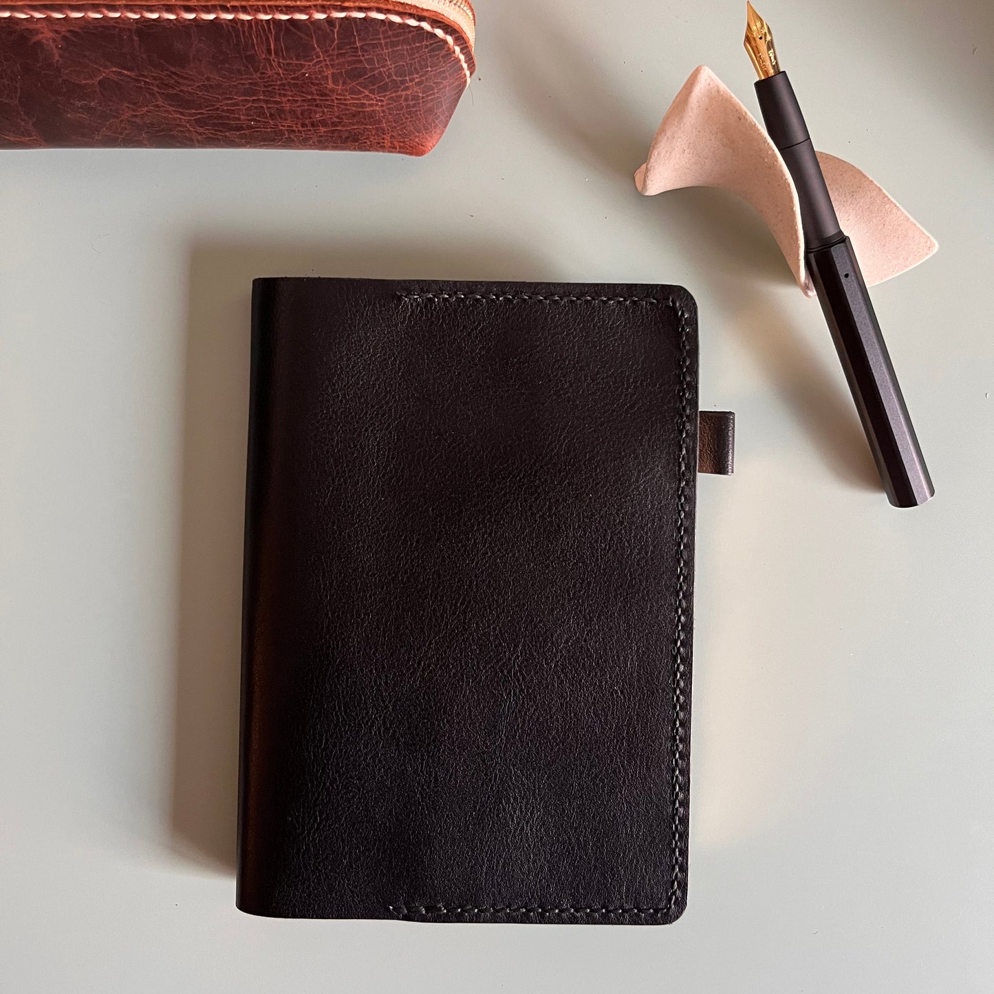 Ready to ship B6 leather cover with  in Nero leather