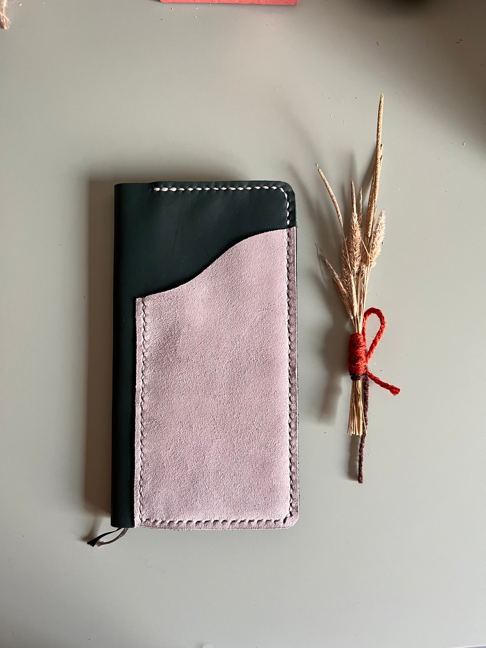 Ready to ship Weeks Aris leather cover in Botiglia and Ice Grey leather