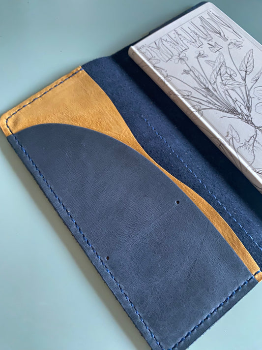 Ready-to-ship Weeks Aris leather cover in Midnight and Mustard leather