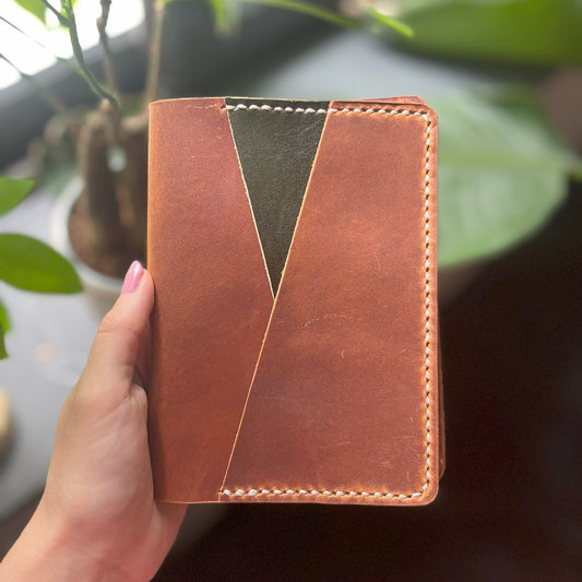 Ready to ship A6 Petras leather cover in Amber and Verde