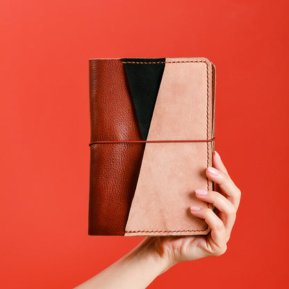 The Elysian Cover custom leather planner cover with color-block front pocket