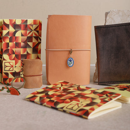 Traveler's Elysian Ritual bundle with leather cover, notebook inserts, leather insert wallet , key chain and charm