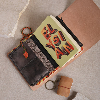 Flat lay of the Traveler's writing ritual bundle with leather insert wallet