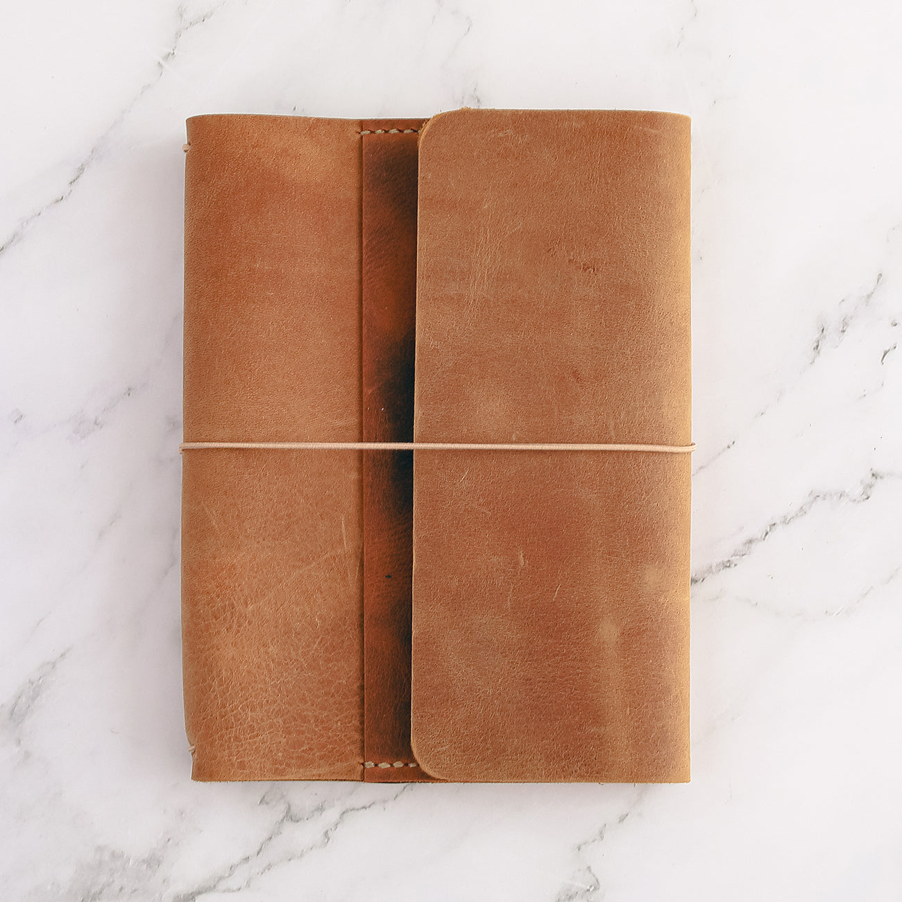 Trifold leather planner cover with front pocket