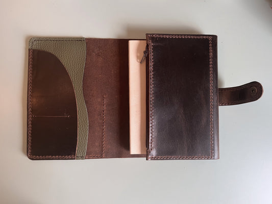 Trifold Leather planner cover with a pen case