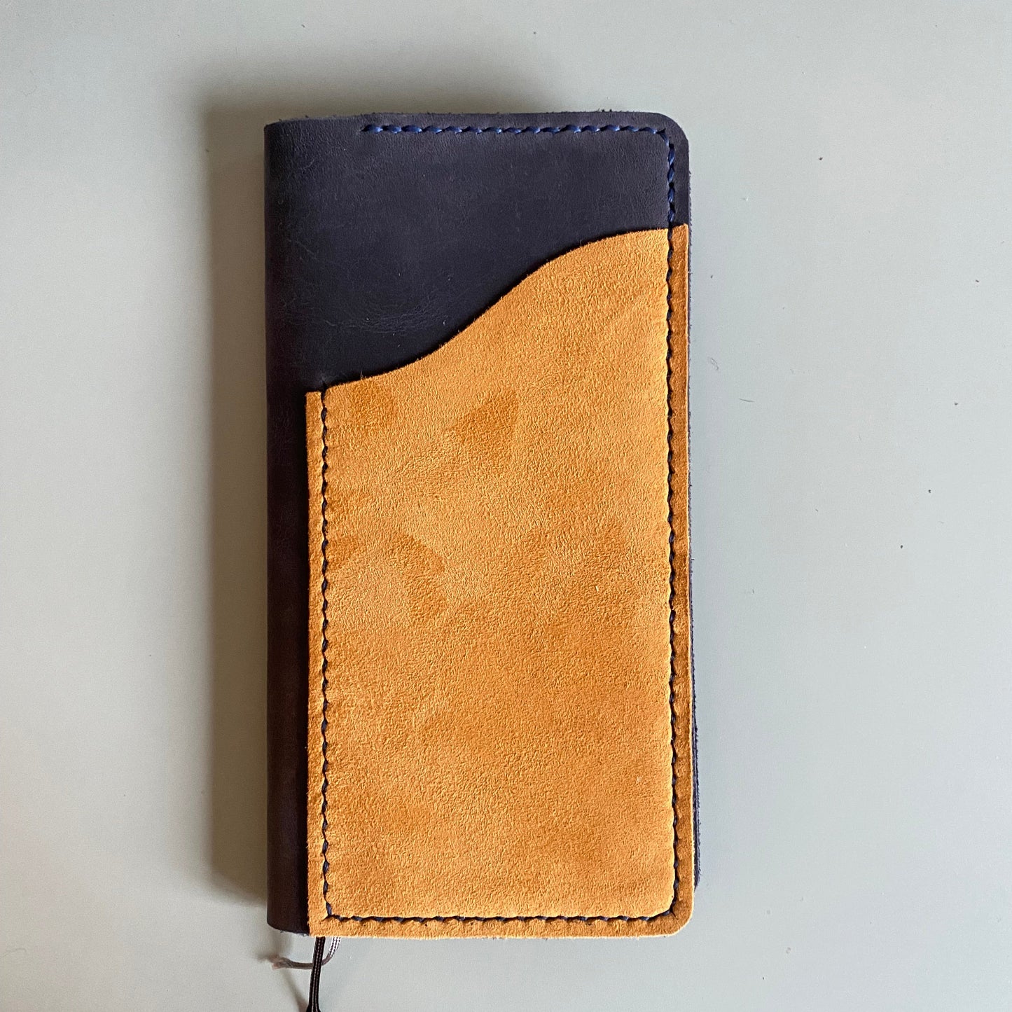 Ready-to-ship Weeks Aris leather cover in Midnight and Mustard leather