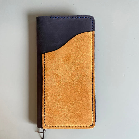 Ready-to-ship Weeks Aris leather cover in Midnight and Mustard leather