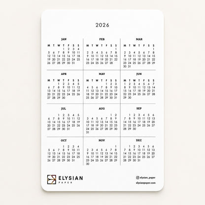 English 2026 yearly calendar on the back of The Year Companion card